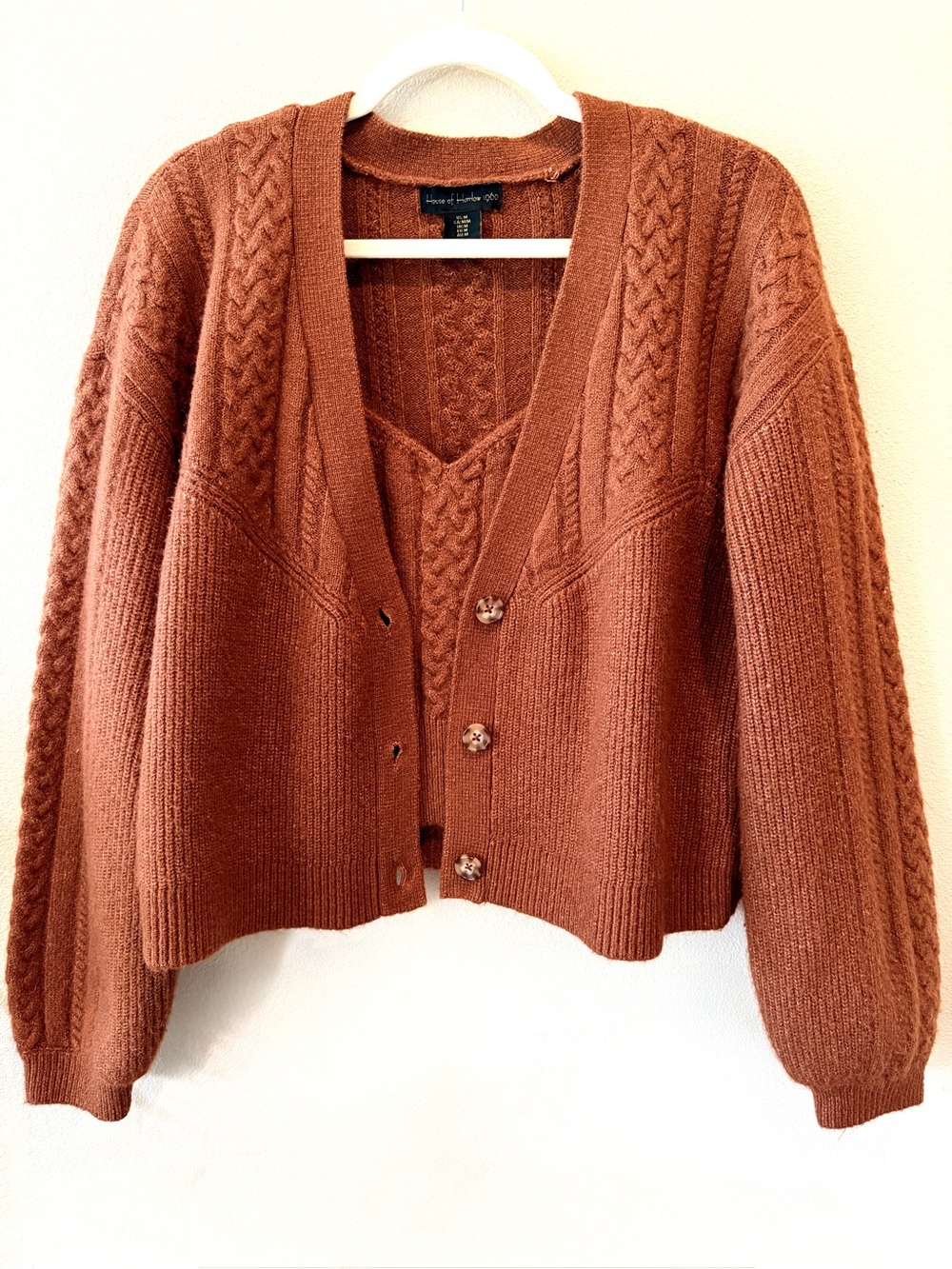 House of Harlow 1960 Cable Knit Cardigan & Cropped Tank Set - Ginger Rust Medium